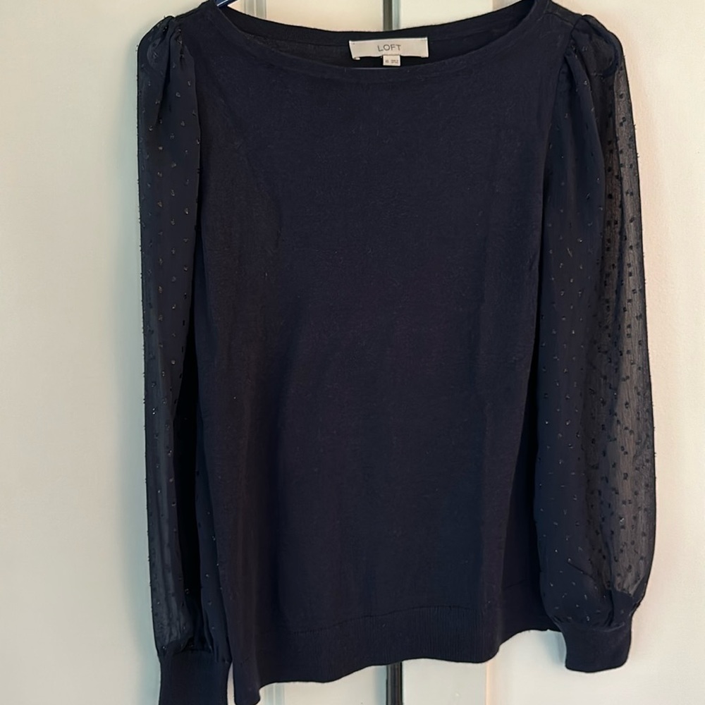 Loft Navy Polka Dot Sleeve Sweater
